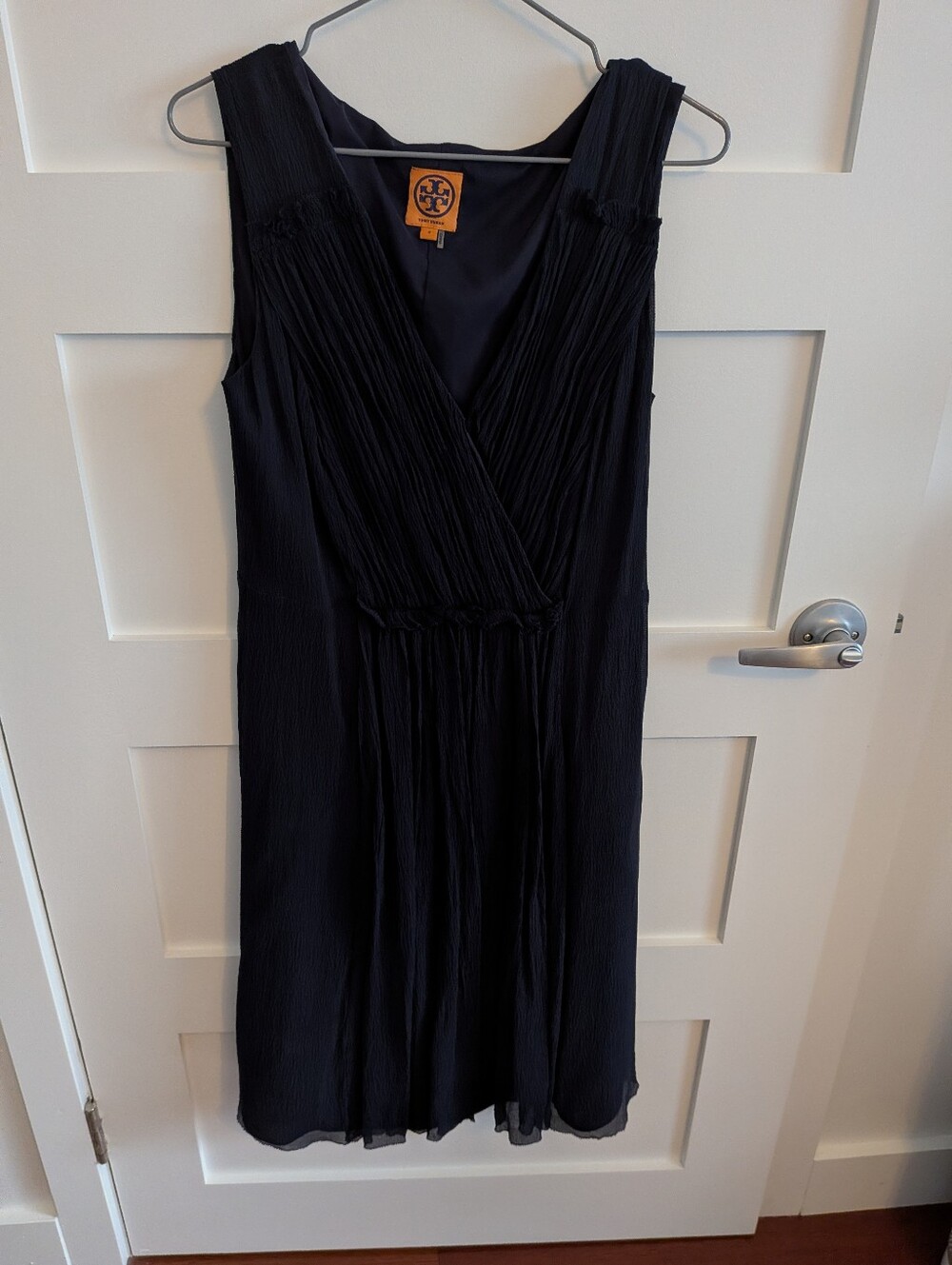 Tory Burch Navy Blue Sleeveless V-Neck Pleated Dress